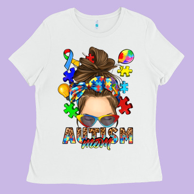 Ladies Tee messy bun autism mom
