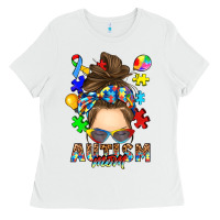 White messy bun autism mom Ladies Tee - RanaPortraitStore