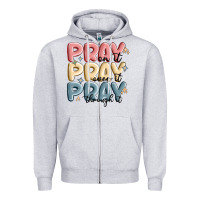Heather Grey pray on it pray over it pray through it Zipper Hoodie - MaliasSmallBusiness
