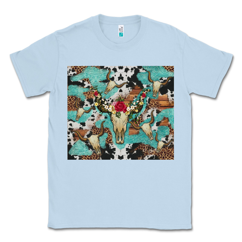 Bull Skull Flowers Cowhides And Leopard Classic Tee by Artiststas | Teevron