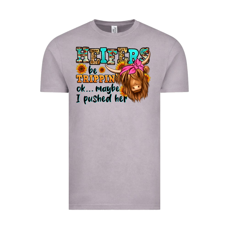 Heifers Be Trippin Ok Maybe I Pushed Her Long Hair Vintage Tee by Jasminsmagicworld | Teevron