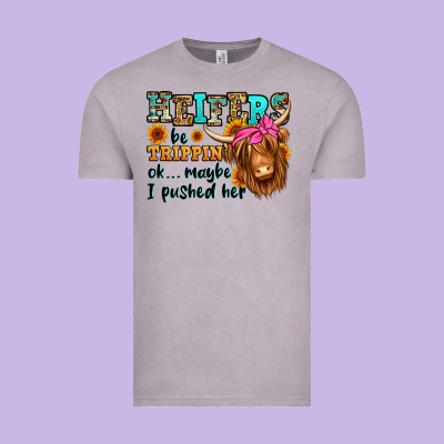 Heifers Be Trippin Ok Maybe I Pushed Her Long Hair Vintage Tee Designed By Jasminsmagicworld