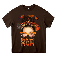 Chocolate Brown basketball messy bun mom Heavy Core Tee - texasbilliewilder