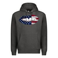 Charcoal Heather Lips American Flag Premium Hoodie - Bettercallsaul