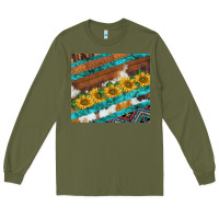 Army Green western aztec sunflowers turquoise cowhide Long Sleeve Tee - BarkalooDesign