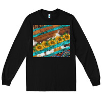 Black western aztec sunflowers turquoise cowhide Long Sleeve Tee - BarkalooDesign