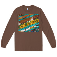 Chestnut western aztec sunflowers turquoise cowhide Long Sleeve Tee - BarkalooDesign
