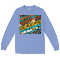 Colony Blue western aztec sunflowers turquoise cowhide Long Sleeve Tee - BarkalooDesign