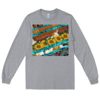 Heather Grey western aztec sunflowers turquoise cowhide Long Sleeve Tee - BarkalooDesign