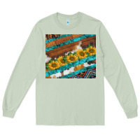 Matcha western aztec sunflowers turquoise cowhide Long Sleeve Tee - BarkalooDesign