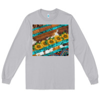 Moon Dust western aztec sunflowers turquoise cowhide Long Sleeve Tee - BarkalooDesign