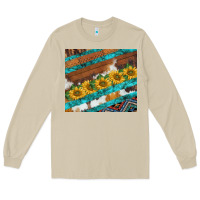 Mushroom western aztec sunflowers turquoise cowhide Long Sleeve Tee - BarkalooDesign
