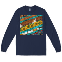 Navy western aztec sunflowers turquoise cowhide Long Sleeve Tee - BarkalooDesign