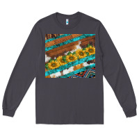 Smoke western aztec sunflowers turquoise cowhide Long Sleeve Tee - BarkalooDesign