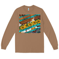 Toasted Coconut western aztec sunflowers turquoise cowhide Long Sleeve Tee - BarkalooDesign