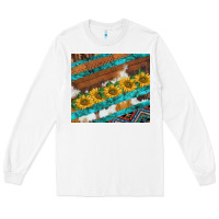 White western aztec sunflowers turquoise cowhide Long Sleeve Tee - BarkalooDesign