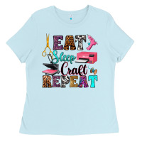 Baby Blue eat sleep craft repeat Ladies Tee - RanaPortraitStore