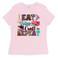 Bubblegum Pink eat sleep craft repeat Ladies Tee - RanaPortraitStore