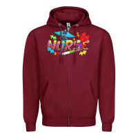 Burgundy Autism Nurse Zipper Hoodie - NancyCooperArtShop