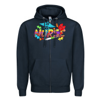 Navy Autism Nurse Zipper Hoodie - NancyCooperArtShop