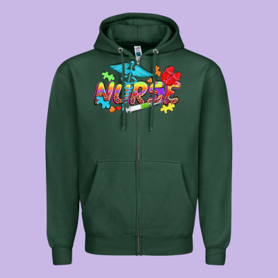 Autism Nurse Zipper Hoodie Designed By Nancycooperartshop