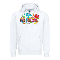 White Autism Nurse Zipper Hoodie - NancyCooperArtShop