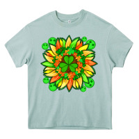 Sunflower With St Patricks Smiley Face And Shamrock With Glitter Heavy Core Tee | Teevron