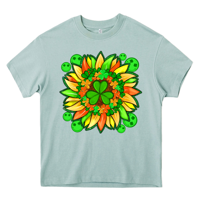 Sunflower With St Patricks Smiley Face And Shamrock With Glitter Heavy Core Tee by Artiststas | Teevron
