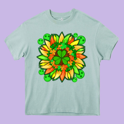Sunflower With St Patricks Smiley Face And Shamrock With Glitter Heavy Core Tee Designed By Artiststas