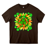 Chocolate Brown sunflower with st patricks smiley face and shamrock with glitter Heavy Core Tee - Artiststas