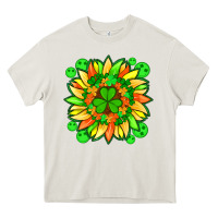 Cream sunflower with st patricks smiley face and shamrock with glitter Heavy Core Tee - Artiststas