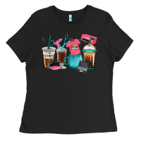 Black crafting coffee cups Ladies Tee - RanaPortraitStore