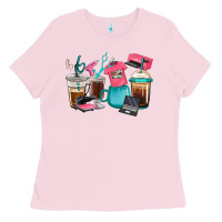 Bubblegum Pink crafting coffee cups Ladies Tee - RanaPortraitStore