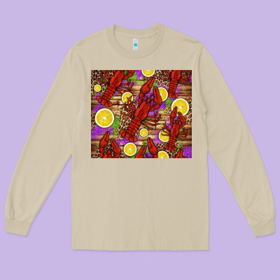 Mardi Gras Crawfish And Lemons Long Sleeve Tee Designed By Jasminsmagicworld