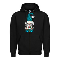Black winter gnome with snow globe Zipper Hoodie - NancyCooperArtShop