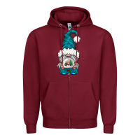 Burgundy winter gnome with snow globe Zipper Hoodie - NancyCooperArtShop