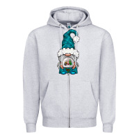 Heather Grey winter gnome with snow globe Zipper Hoodie - NancyCooperArtShop