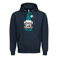 Navy winter gnome with snow globe Zipper Hoodie - NancyCooperArtShop