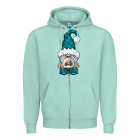 Seafoam winter gnome with snow globe Zipper Hoodie - NancyCooperArtShop