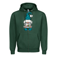 Sports Green winter gnome with snow globe Zipper Hoodie - NancyCooperArtShop