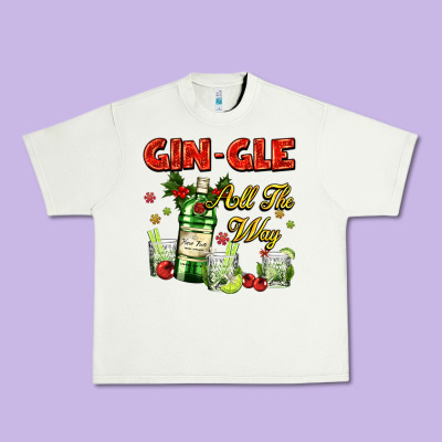 Gin`gle All The Way With Bottle And Cocktails Urban Heavy Tee Designed By Adodesignshop