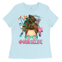 Baby Blue messy bun nurse life Ladies Tee - RanaPortraitStore