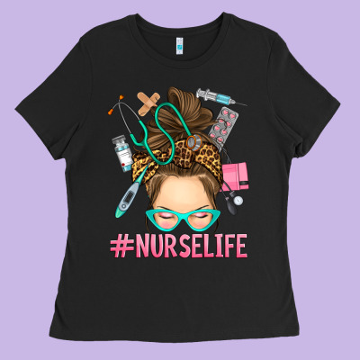Ladies Tee messy bun nurse life