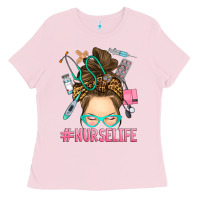 Bubblegum Pink messy bun nurse life Ladies Tee - RanaPortraitStore