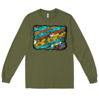 Army Green western aztec sunflowers turquoise cowhide background Long Sleeve Tee - BarkalooDesign