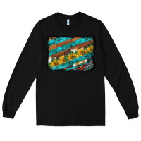 Black western aztec sunflowers turquoise cowhide background Long Sleeve Tee - BarkalooDesign
