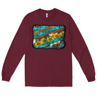 Burgundy western aztec sunflowers turquoise cowhide background Long Sleeve Tee - BarkalooDesign