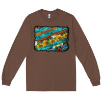 Chestnut western aztec sunflowers turquoise cowhide background Long Sleeve Tee - BarkalooDesign