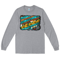 Heather Grey western aztec sunflowers turquoise cowhide background Long Sleeve Tee - BarkalooDesign