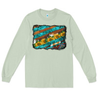 Matcha western aztec sunflowers turquoise cowhide background Long Sleeve Tee - BarkalooDesign